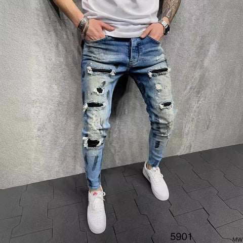 Sukestyle Men's Slim-Fit Ripped Jeans