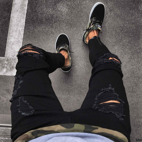 Sukestyle Black Ripped Zipper Jeans