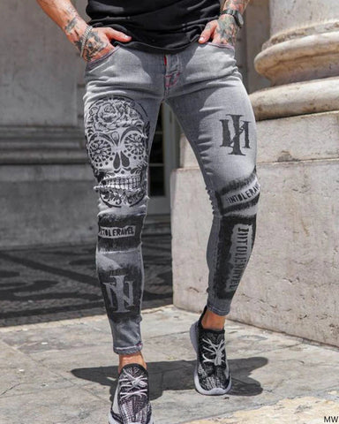 Sukestyle Slim-fit Print Grey Jeans