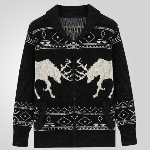 Sukestyle Black Deer Jacquard Zipper Long-sleeved Knitted Jacket