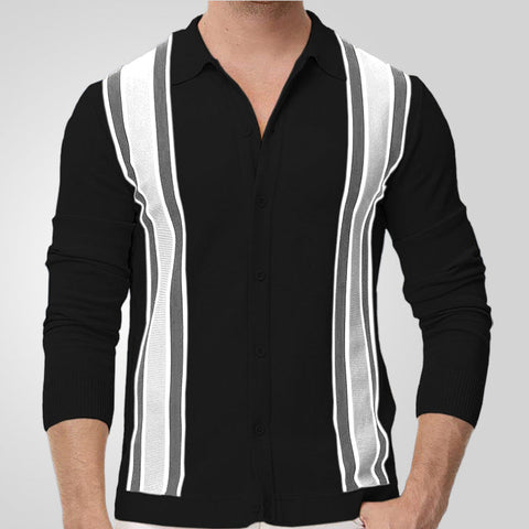 Sukestyle Striped Splicing Business Long Sleeve Polo Shirt