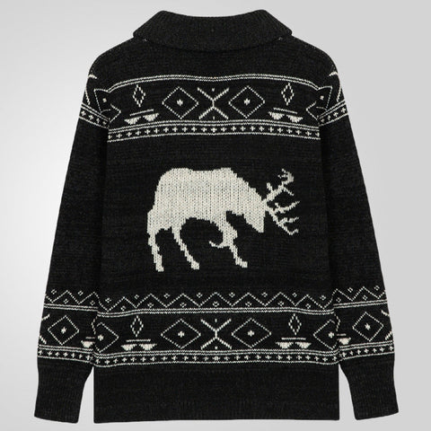 Sukestyle Black Deer Jacquard Zipper Long-sleeved Knitted Jacket