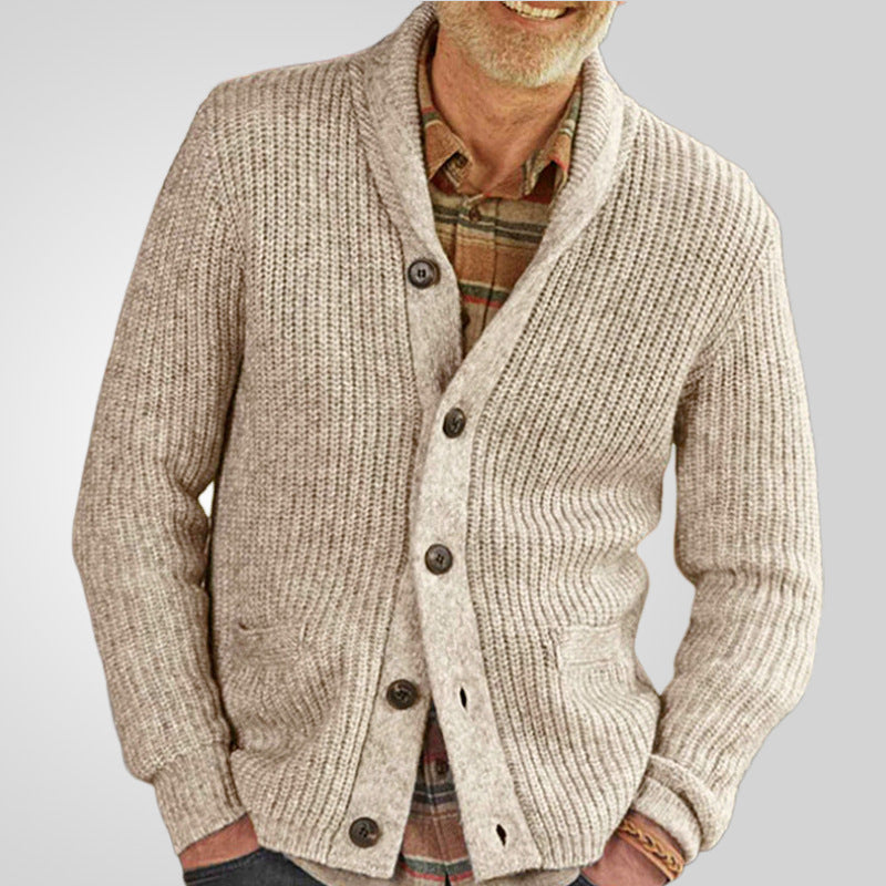 Sukestyle Solid Color Lapel Thickened Long-sleeved Cardigan Sweater