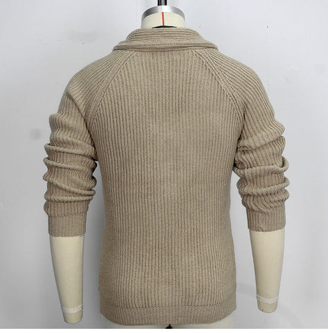 Sukestyle Solid Color Lapel Neck Long-sleeved Outer Wear Knitted Sweater