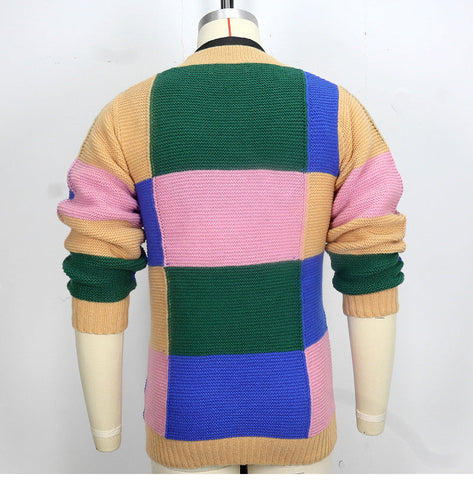 Sukestyle Fashion Contrasting Color Cardigan Sweater