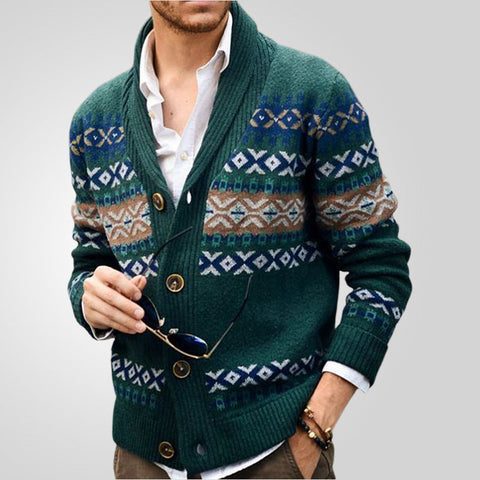 Sukestyle Knitted Lapel Long-sleeved Jacquard Sweater Jacket