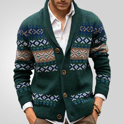 Sukestyle Knitted Lapel Long-sleeved Jacquard Sweater Jacket