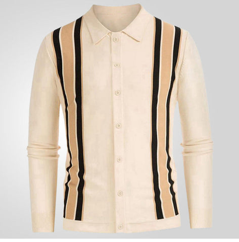 Sukestyle Striped Splicing Business Long Sleeve Polo Shirt