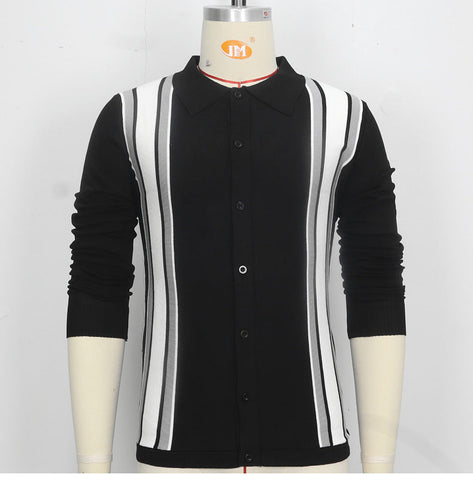 Sukestyle Striped Splicing Business Long Sleeve Polo Shirt