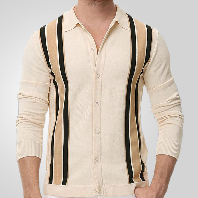 Sukestyle Striped Splicing Business Long Sleeve Polo Shirt