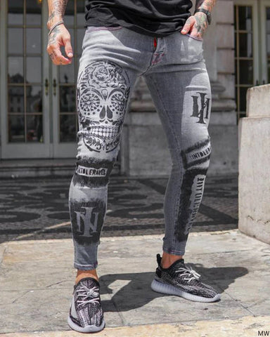 Sukestyle Slim-fit Print Grey Jeans