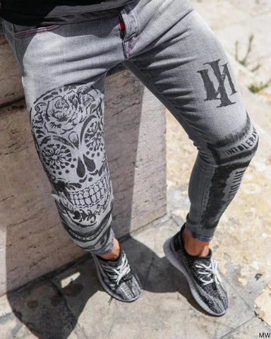 Sukestyle Slim-fit Print Grey Jeans